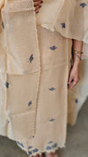 Beige and grey cross stitch embroidered net kota suit