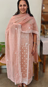 Dusty peach embroidered mal chanderi suit