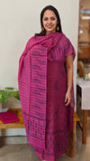Wine shade block printed chanderi suit