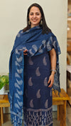 Blue block printed chanderi suit