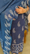 Blue block printed chanderi suit