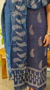 Blue block printed chanderi suit