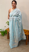 Aqua blue applique saree