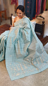 Aqua blue applique saree