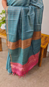 CTPR - Azure blue shade Zari checked tussar saree