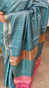 CTPR - Azure blue shade Zari checked tussar saree