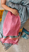 CTPR - Greyish blue checked tussar silk saree