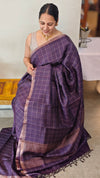 CTPR - Plum shade checked tussar silk saree