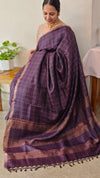 CTPR - Plum shade checked tussar silk saree
