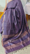 CTPR - Plum shade checked tussar silk saree