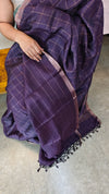 CTPR - Plum shade checked tussar silk saree
