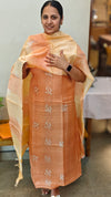 Light orange and yellow batik printed tussar silk suit