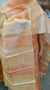 Light orange and yellow batik printed tussar silk suit