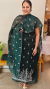 Dark green embroidered net kota suit