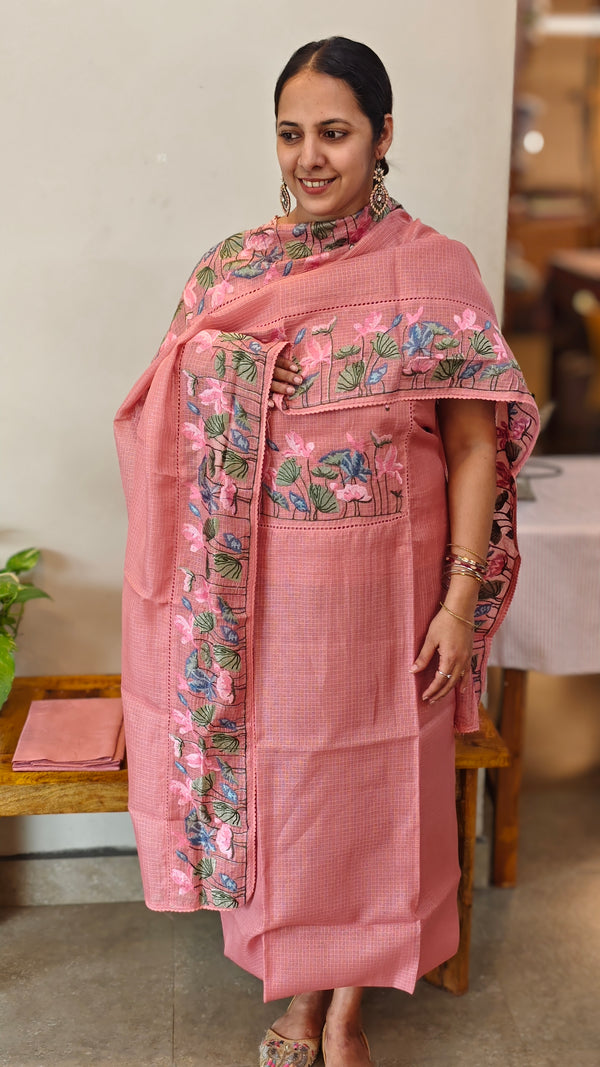 Pinkish peach net kota suit