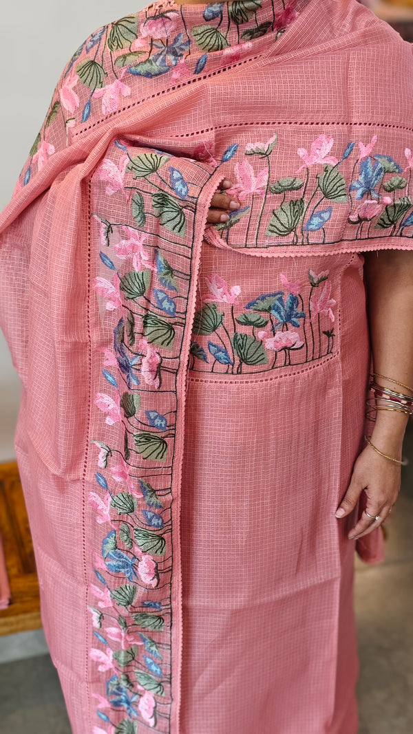 Pinkish peach net kota suit