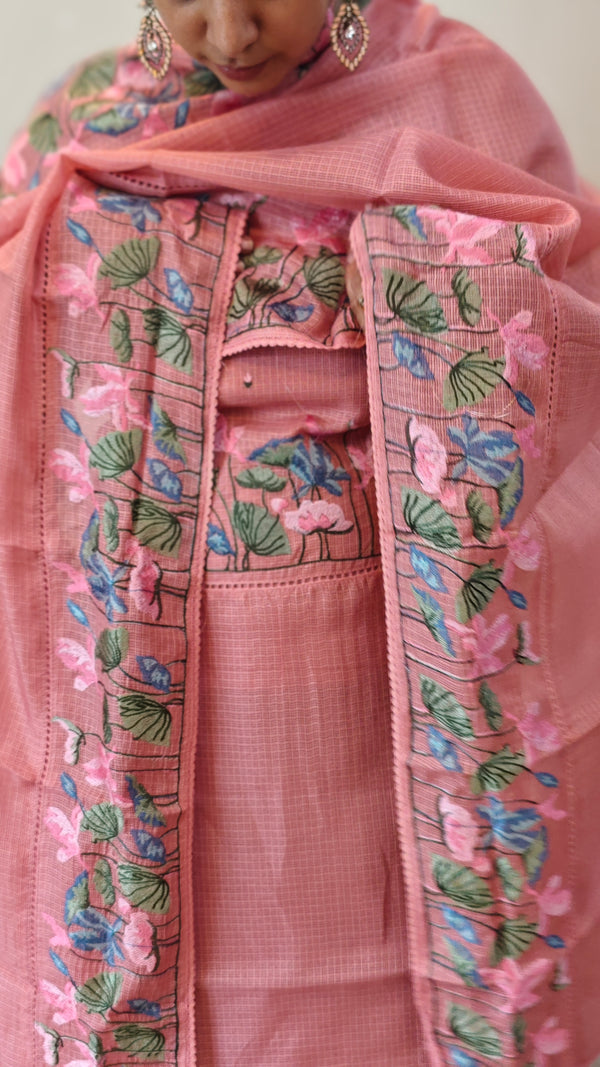 Pinkish peach net kota suit