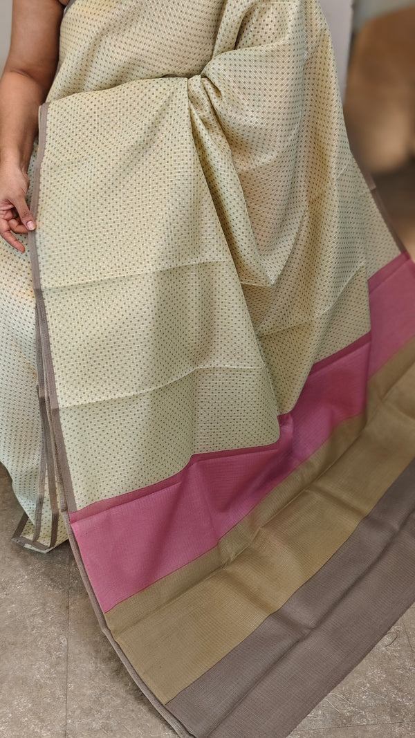 AXPR - Greenish yellow silky kota saree