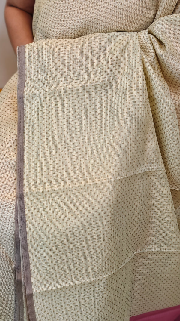 AXPR - Greenish yellow silky kota saree