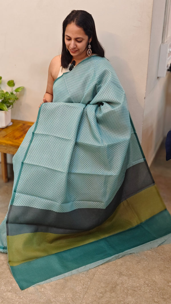 AXPR - Teal printed silky kota saree