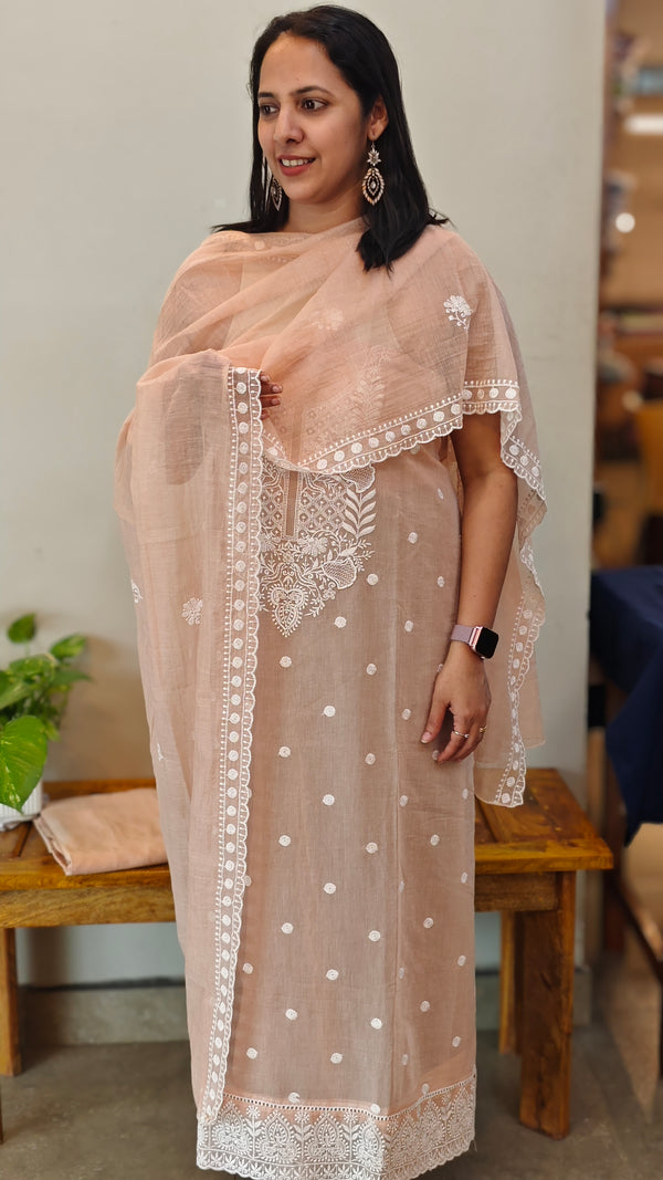Nude peach mal chanderi suit
