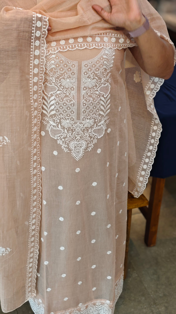 Nude peach mal chanderi suit