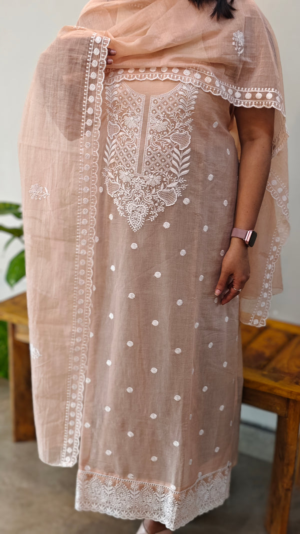 Nude peach mal chanderi suit