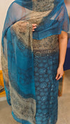 Blue and taupe net kota suit