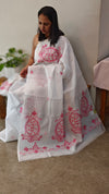 White net kota saree with kutchwork