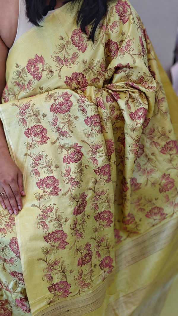 Yellow moonga tussar saree