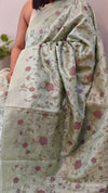 Mint green embroidered tussar silk saree