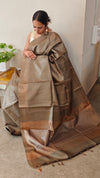 LKA - Olive green tussar silk saree