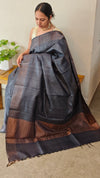 LKA - Dark grey tussar silk saree