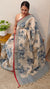 Beige blueLinen Tissue saree