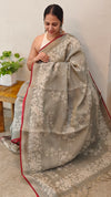 Blush Grey Linen Tissue saree