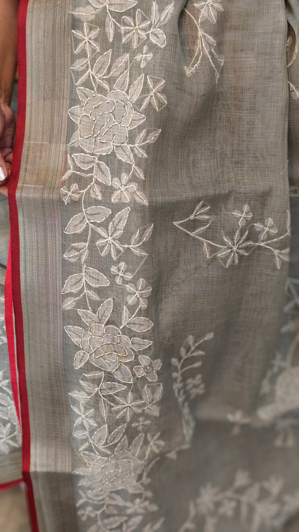 Blush Grey Linen Tissue saree