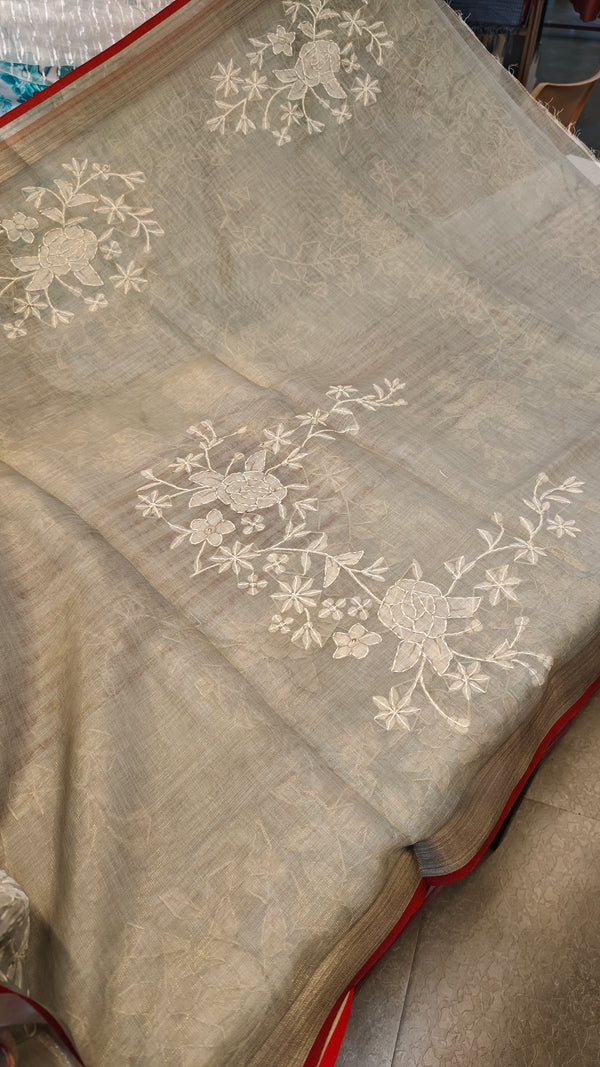 Blush Grey Linen Tissue saree