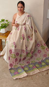 Beige Linen Chanderi jamdani saree