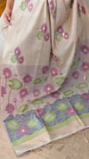 Beige Linen Chanderi jamdani saree