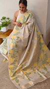 Beige Linen chanderi jamdani saree
