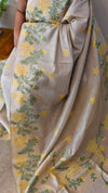 Beige Linen chanderi jamdani saree
