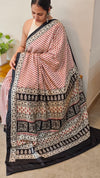 Red Semi crepe printed saree with black borders