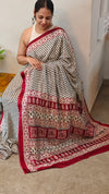 Black semi crepe saree with red borders
