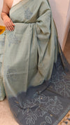 Green and grey Linen chanderi jamdani saree