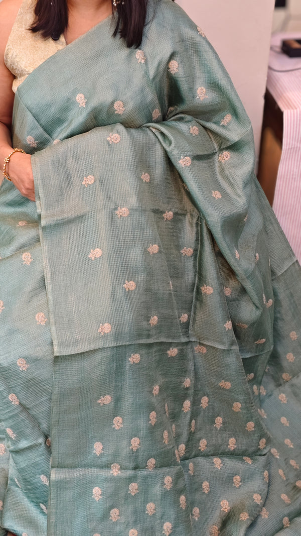 ZCTS - Teal shade tussar silk saree