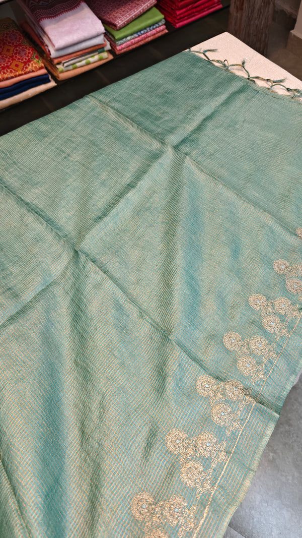 ZCTS - Teal shade tussar silk saree