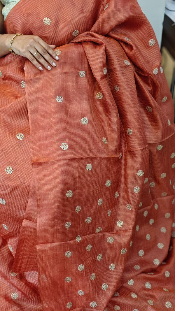 ZCTS - Rust orange tussar silk saree