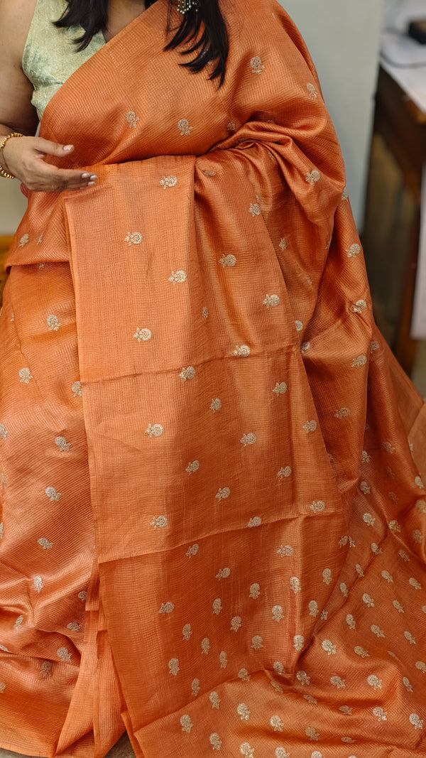 ZCTS - Orange tussar silk saree