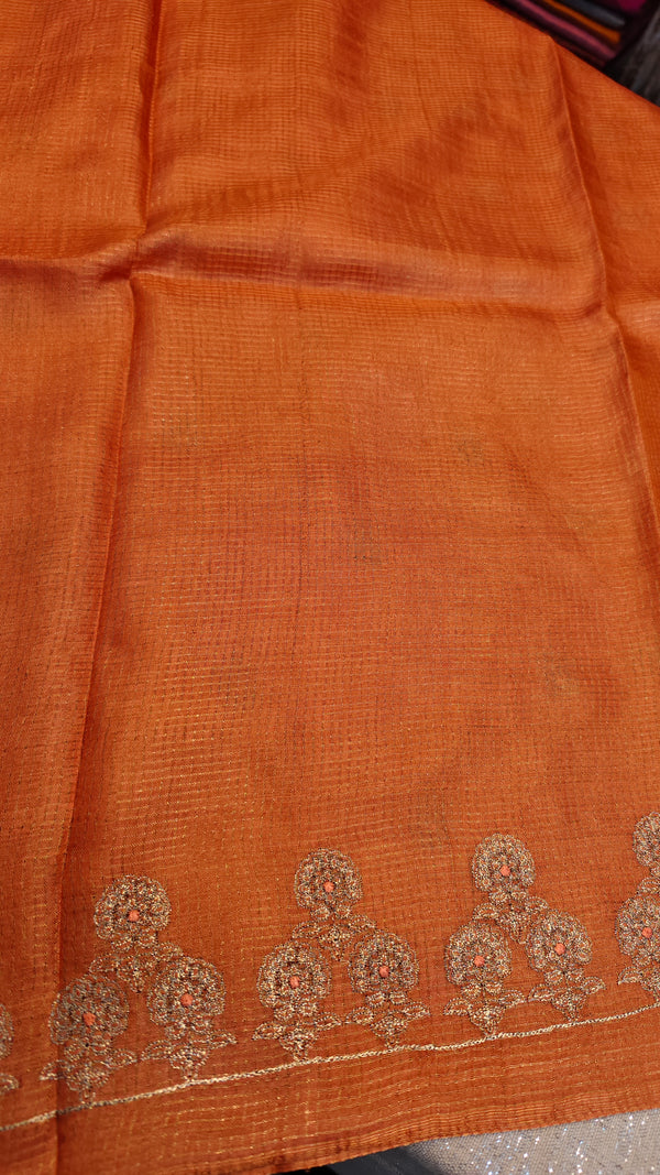 ZCTS - Orange tussar silk saree