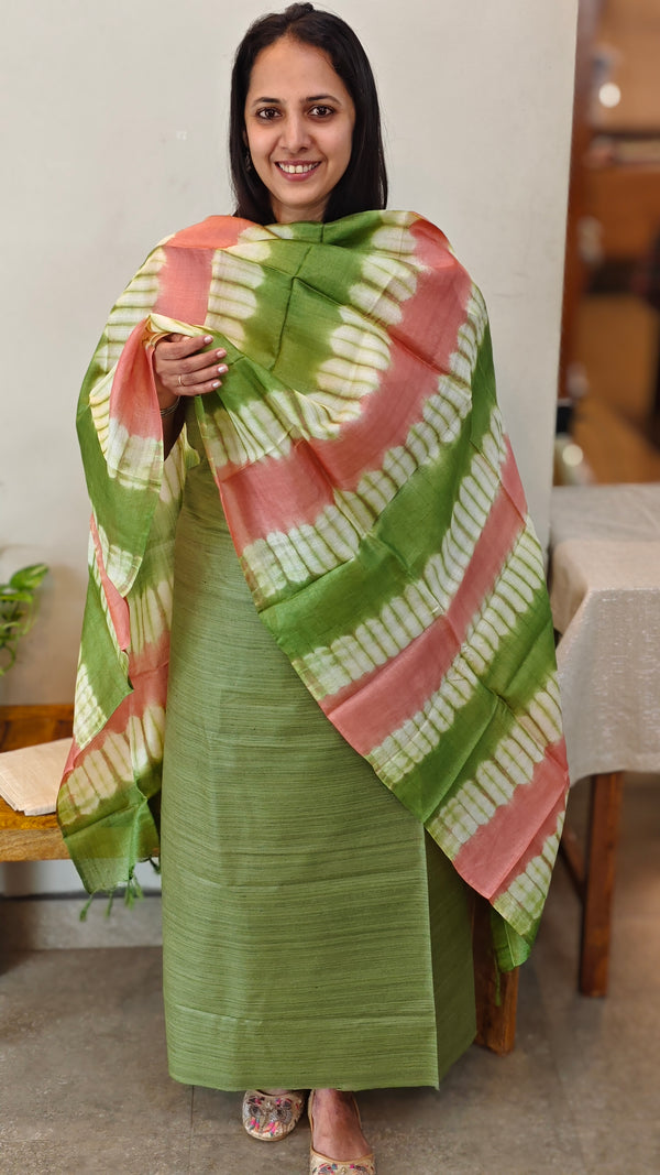 Green jute silk suit with tussar dupatta